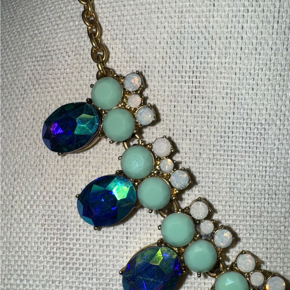 J.CREW Aurora Borealis Rhinestone Gold-tone Necklace w/aqua & iridescent accents - Picture 4 of 6